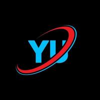 diseño del logotipo de la letra yu yu. letra inicial yu círculo vinculado en mayúsculas logo monograma rojo y azul. tu logo, tu diseño. tú, tú vector