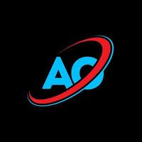 AO logo. AO design. Blue and red AO letter. AO letter logo design. Initial letter AO linked circle uppercase monogram logo. vector