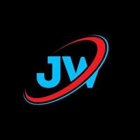 diseño del logotipo de la letra jw jw. letra inicial jw círculo vinculado en mayúsculas logotipo del monograma rojo y azul. logotipo de jw, diseño de jw. jw, jw vector