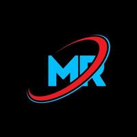 MR M R letter logo design. Initial letter MR linked circle uppercase monogram logo red and blue. MR logo, M R design. mr, m r vector