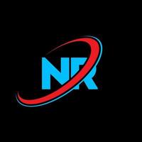 NR N R letter logo design. Initial letter NR linked circle uppercase monogram logo red and blue. NR logo, N R design. nr, n r vector