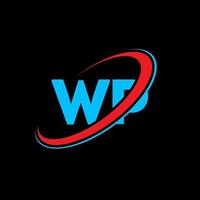 WP logo. WP design. Blue and red WP letter. WP letter logo design. Initial letter WP linked circle uppercase monogram logo. vector