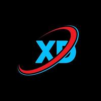 XD logo. XD design. Blue and red XD letter. XD letter logo design. Initial letter XD linked circle uppercase monogram logo. vector
