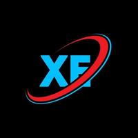 diseño del logotipo de la letra xe xe. letra inicial xe círculo vinculado en mayúsculas logo monograma rojo y azul. logotipo xe, diseño xe. xe, xe vector