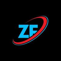 ZF Z F letter logo design. Initial letter ZF linked circle uppercase monogram logo red and blue. ZF logo, Z F design. zf, z f vector