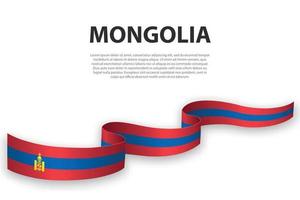 Waving ribbon or banner with flag of Mongolia vector