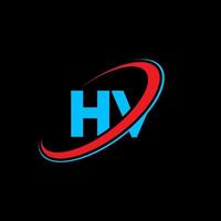 HV H V letter logo design. Initial letter HV linked circle uppercase monogram logo red and blue. HV logo, H V design. hv, h v vector