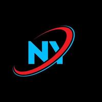 nuevo logotipo. cualquier diseño. letra ny azul y roja. diseño de logotipo de letra ny. letra inicial ny logotipo del monograma en mayúsculas del círculo vinculado. vector