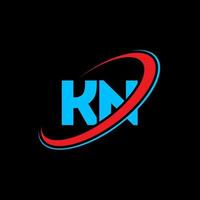 KN K N letter logo design. Initial letter KN linked circle uppercase monogram logo red and blue. KN logo, K N design. kn, k n vector