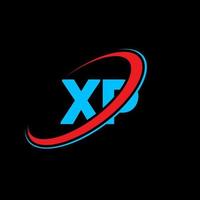 XP logo. XP design. Blue and red XP letter. XP letter logo design. Initial letter XP linked circle uppercase monogram logo. vector