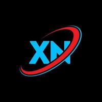 XN logo. XN design. Blue and red XN letter. XN letter logo design. Initial letter XN linked circle uppercase monogram logo. vector