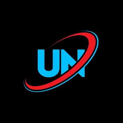 UN logo. UN design. Blue and red UN letter. UN letter logo design. Initial letter UN linked circle uppercase monogram logo.