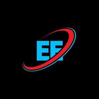 diseño del logotipo de la letra ee ee. letra inicial ee círculo vinculado en mayúsculas logo monograma rojo y azul. logotipo de ee, diseño de ee. ee, ee vector