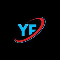 YF Y F letter logo design. Initial letter YF linked circle uppercase monogram logo red and blue. YF logo, Y F design. yf, y f vector