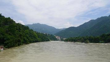 beautiful picture of river ganga with white cloudy background. photo