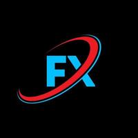 FX F X letter logo design. Initial letter FX linked circle uppercase monogram logo red and blue. FX logo, F X design. fx, f x vector