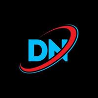 DN D N letter logo design. Initial letter DN linked circle uppercase monogram logo red and blue. DN logo, D N design. dn, d n vector