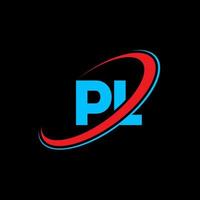 PL P L letter logo design. Initial letter PL linked circle uppercase monogram logo red and blue. PL logo, P L design. pl, p l vector