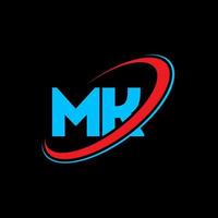 MK M K letter logo design. Initial letter MK linked circle uppercase monogram logo red and blue. MK logo, M K design. mk, m k vector