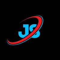 JS J S letter logo design. Initial letter JS linked circle uppercase monogram logo red and blue. JS logo, J S design. js, j s vector