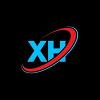 XH X H letter logo design. Initial letter XH linked circle uppercase monogram logo red and blue. XH logo, X H design. xh, x h vector