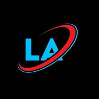 LA logo. LA design. Blue and red LA letter. LA letter logo design. Initial letter LA linked circle uppercase monogram logo. vector