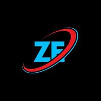 ZE Z E letter logo design. Initial letter ZE linked circle uppercase monogram logo red and blue. ZE logo, Z E design. ze, z e vector