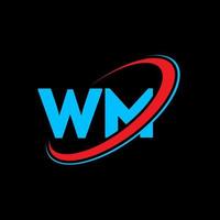 WM W M letter logo design. Initial letter WM linked circle uppercase monogram logo red and blue. WM logo, W M design. wm, w m vector