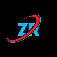 ZR Z R letter logo design. Initial letter ZR linked circle uppercase monogram logo red and blue. ZR logo, Z R design. zr, z r vector