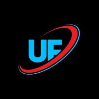UF U F letter logo design. Initial letter UF linked circle uppercase monogram logo red and blue. UF logo, U F design. uf, u f vector