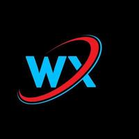 WX W X letter logo design. Initial letter WX linked circle uppercase monogram logo red and blue. WX logo, W X design. wx, w x vector