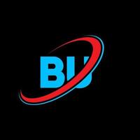 BU B U letter logo design. Initial letter BU linked circle uppercase monogram logo red and blue. BU logo, B U design. bu, b u vector