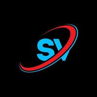 diseño del logotipo de la letra sv sv. letra inicial sv círculo vinculado en mayúsculas logo monograma rojo y azul. logotipo de sv, diseño de sv. sv, sv vector