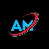 AM A M letter logo design. Initial letter AM linked circle uppercase monogram logo red and blue. AM logo, A M design. am, a m vector