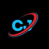 CJ C J letter logo design. Initial letter CJ linked circle uppercase monogram logo red and blue. CJ logo, C J design. cj, c j vector