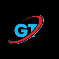 diseño del logotipo de la letra gt gt. letra inicial gt círculo vinculado en mayúsculas logo monograma rojo y azul. logotipo de gt, diseño de gt. gt, gt vector