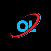 OL O L letter logo design. Initial letter OL linked circle uppercase monogram logo red and blue. OL logo, O L design. ol, o l vector