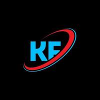 KF K F letter logo design. Initial letter KF linked circle uppercase monogram logo red and blue. KF logo, K F design. kf, k f vector