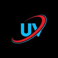 UV U V letter logo design. Initial letter UV linked circle uppercase monogram logo red and blue. UV logo, U V design. uv, u v vector