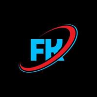 FK F K letter logo design. Initial letter FK linked circle uppercase monogram logo red and blue. FK logo, F K design. fk, f k vector