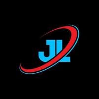 JL J L letter logo design. Initial letter JL linked circle uppercase monogram logo red and blue. JL logo, J L design. jl, j l vector