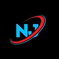 diseño del logotipo de la letra nj nj. letra inicial nj círculo vinculado en mayúsculas logo monograma rojo y azul. logotipo de nj, diseño de nj. Nueva Jersey, Nueva Jersey vector