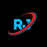 diseño del logotipo de la letra rj rj. letra inicial rj círculo vinculado en mayúsculas logo monograma rojo y azul. logotipo de rj, diseño de rj. rj, rj vector