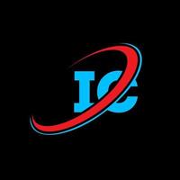 IC I C letter logo design. Initial letter IC linked circle uppercase monogram logo red and blue. IC logo, I C design. ic, i c vector