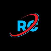 diseño del logotipo de la letra rc rc. letra inicial rc círculo vinculado en mayúsculas logo monograma rojo y azul. logotipo rc, diseño rc. rc, rc vector