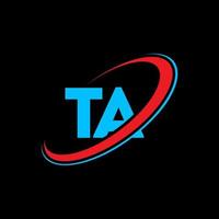 TA logo. TA design. Blue and red TA letter. TA letter logo design. Initial letter TA linked circle uppercase monogram logo. vector