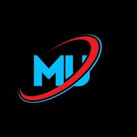 MU M U letter logo design. Initial letter MU linked circle uppercase monogram logo red and blue. MU logo, M U design. mu, m u vector