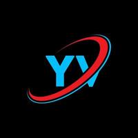 YV Y V letter logo design. Initial letter YV linked circle uppercase monogram logo red and blue. YV logo, Y V design. yv, y v vector