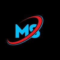 MS M S letter logo design. Initial letter MS linked circle uppercase monogram logo red and blue. MS logo, M S design. ms, m s vector