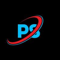 PS P S letter logo design. Initial letter PS linked circle uppercase monogram logo red and blue. PS logo, P S design. ps, p s vector